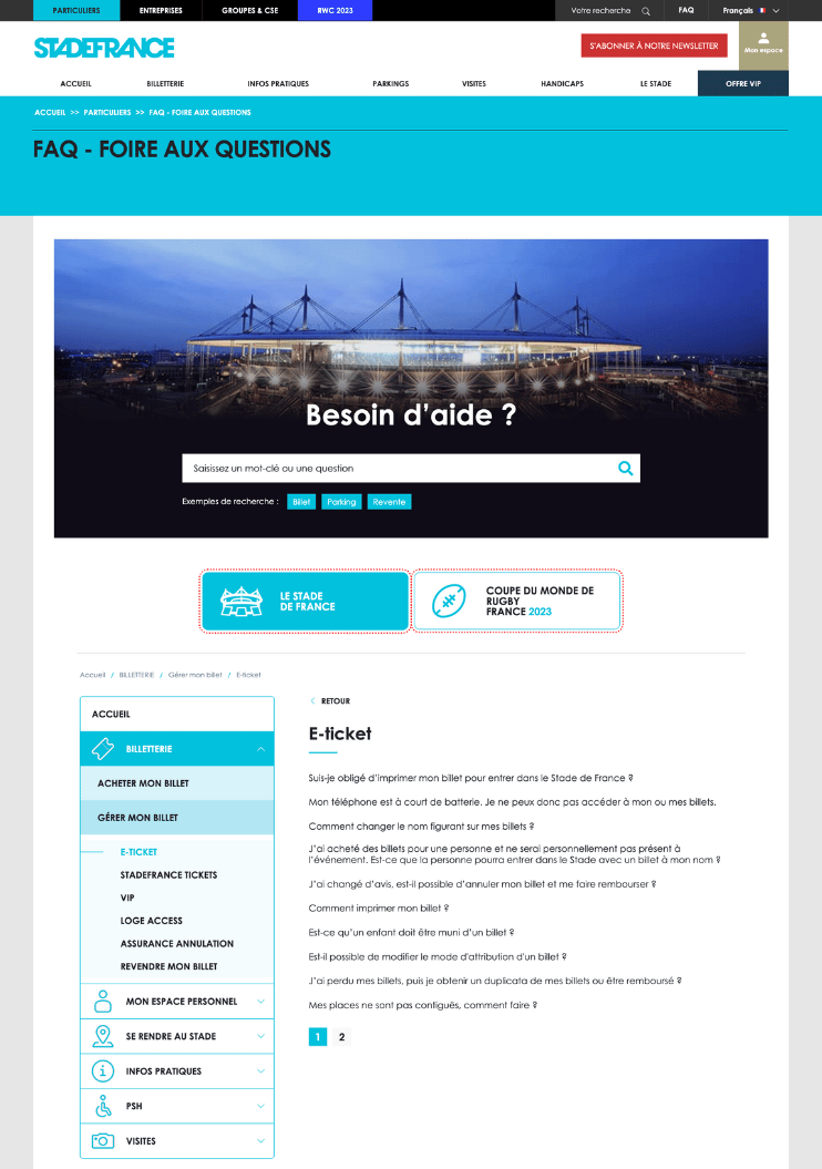 FAQ page example Stade de France