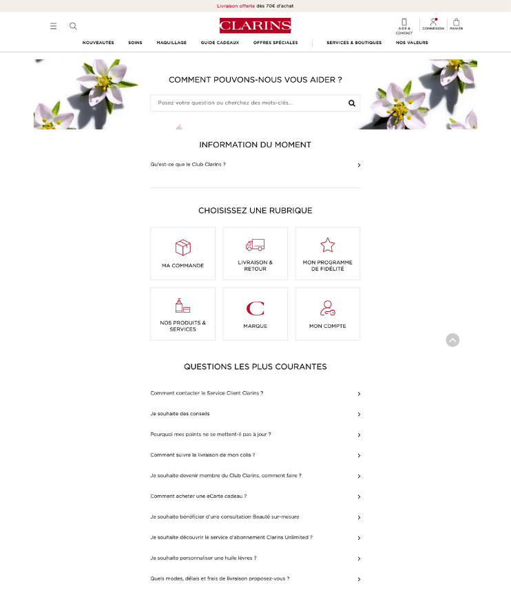 FAQ page example clarins
