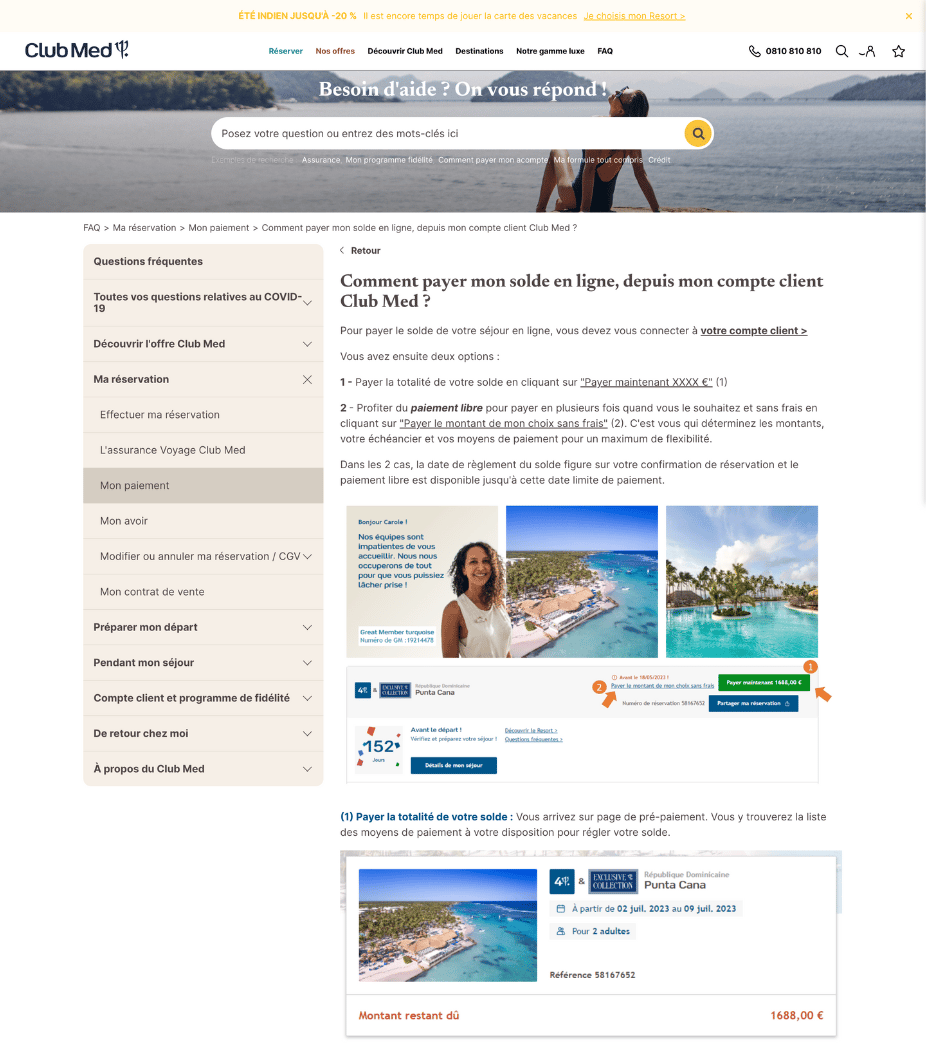 FAQ page example club med 1