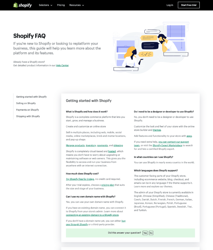 FAQ page example shopify