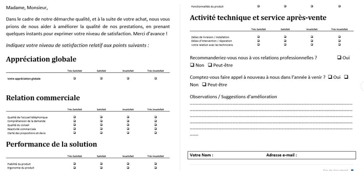 Exemple questionnaire de satisfaction